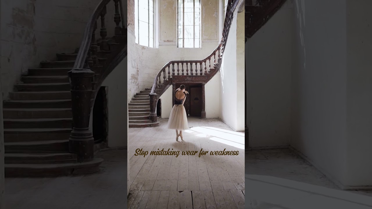 Ballet dancer in aged wooden staircase interior, highlighting patina and natural wear in home design by JohnRoss